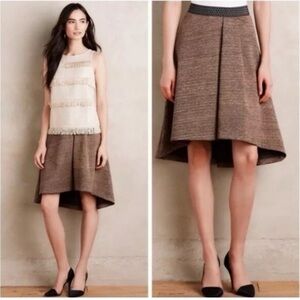 Anthropologie NWT In Paris Glistened Metallic Hi-Low Skirt Career Gold Size S